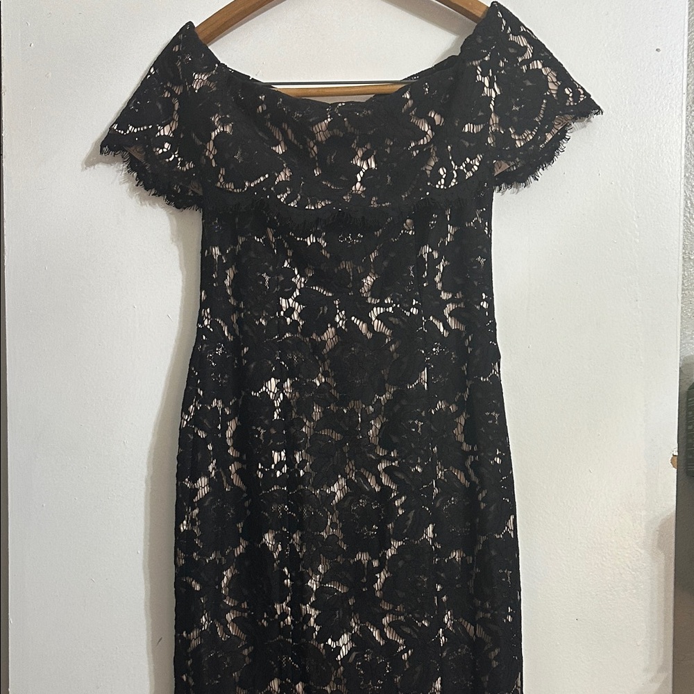 Eliza J Black Lace Off-Shoulder Mini Dress